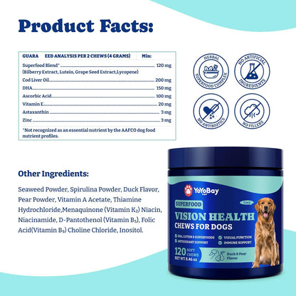 Eye Supplement for Dogs - 120 Soft Chews Dog Vision Supplement with Cod Liver Oil, Antioxidants & Omega 3 Fatty Acids - Eye Vitamins for Dogs - Duck & Pear Flavor - Image 9