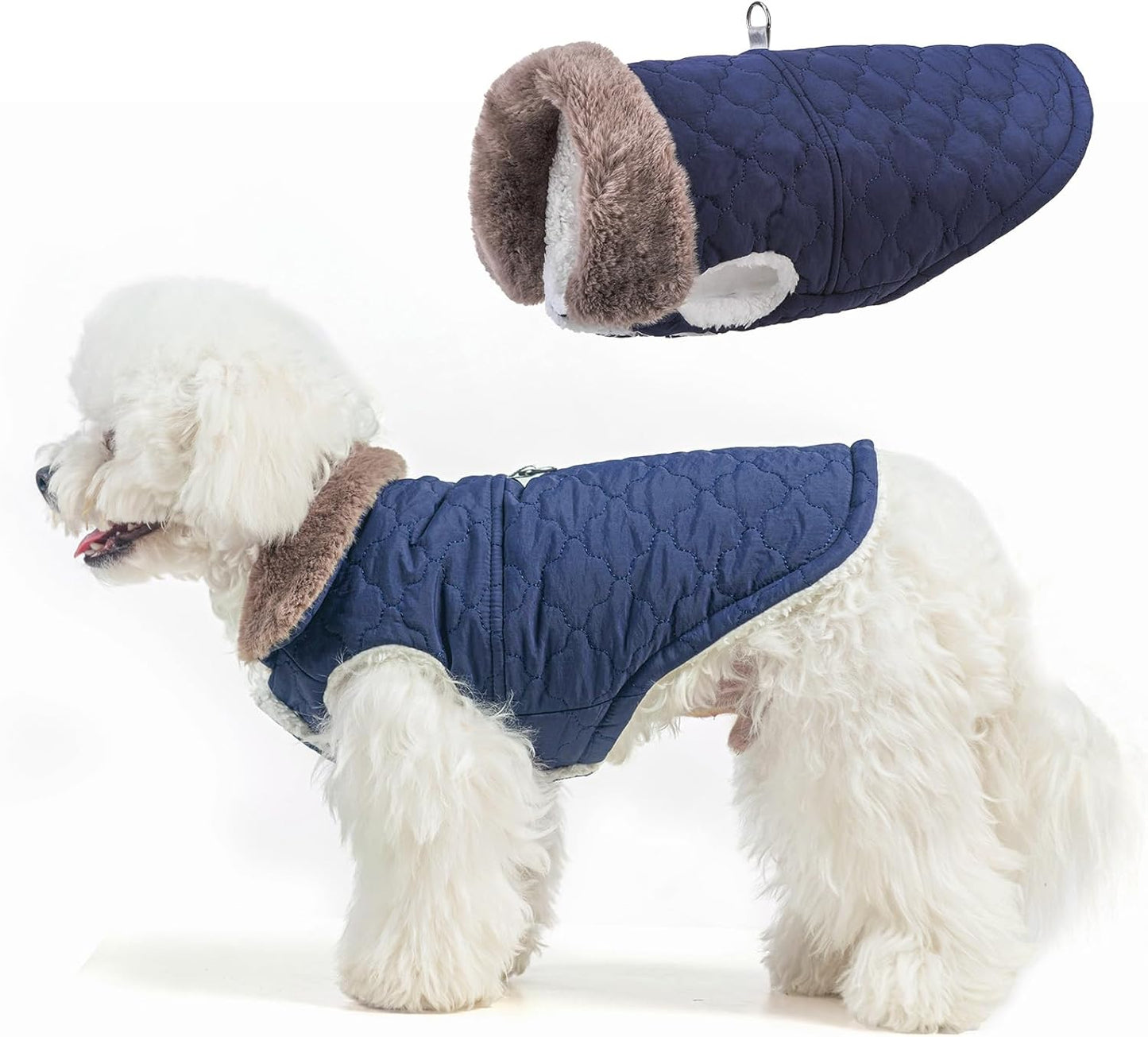 BEAUTYZOO winter dog coat with harness built in front view on puppy