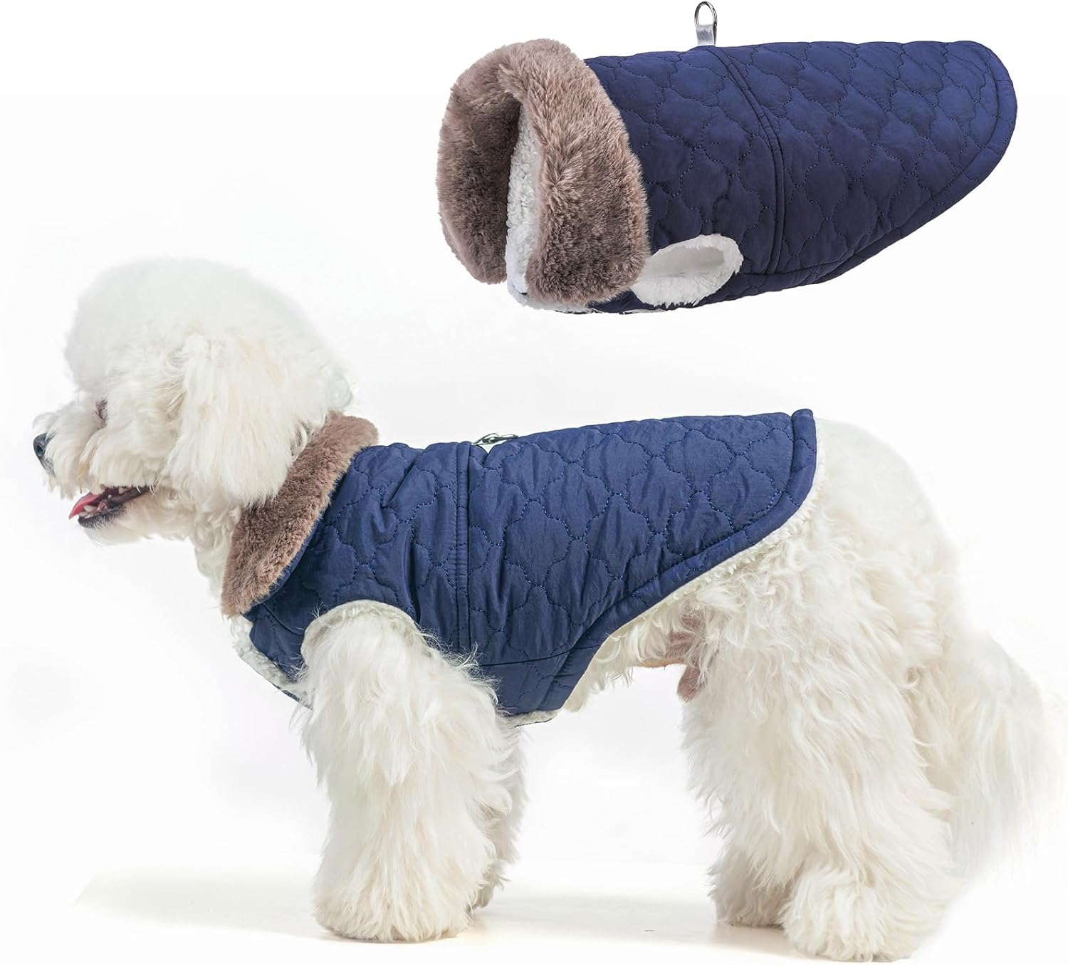 BEAUTYZOO winter dog coat with harness built in front view on puppy