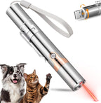 Koackl indoor cat interactive laser toy front view showing the sleek stainless steel body and metal clip.