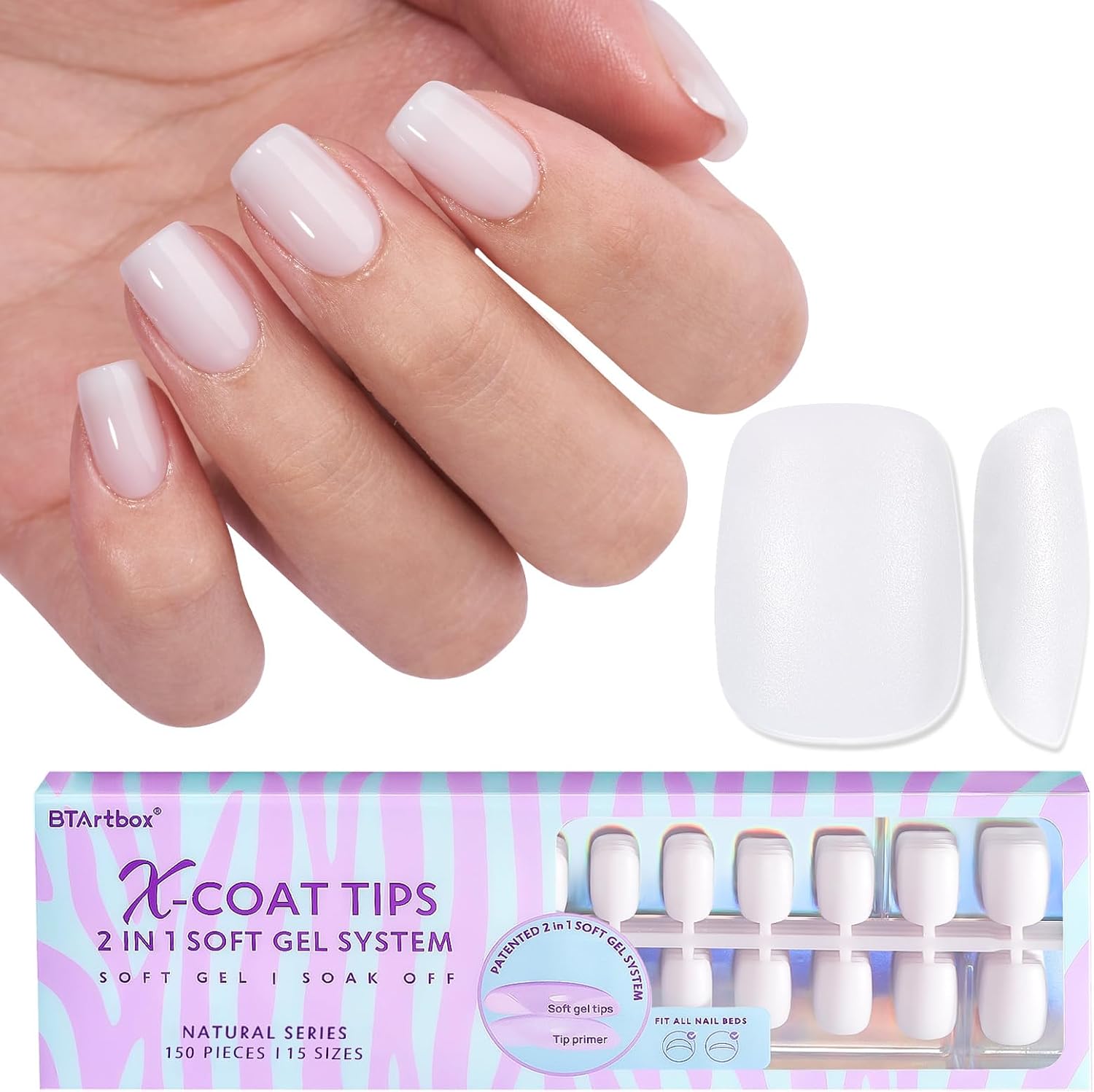 BTArtboxnails XS short square gel nail tips front view