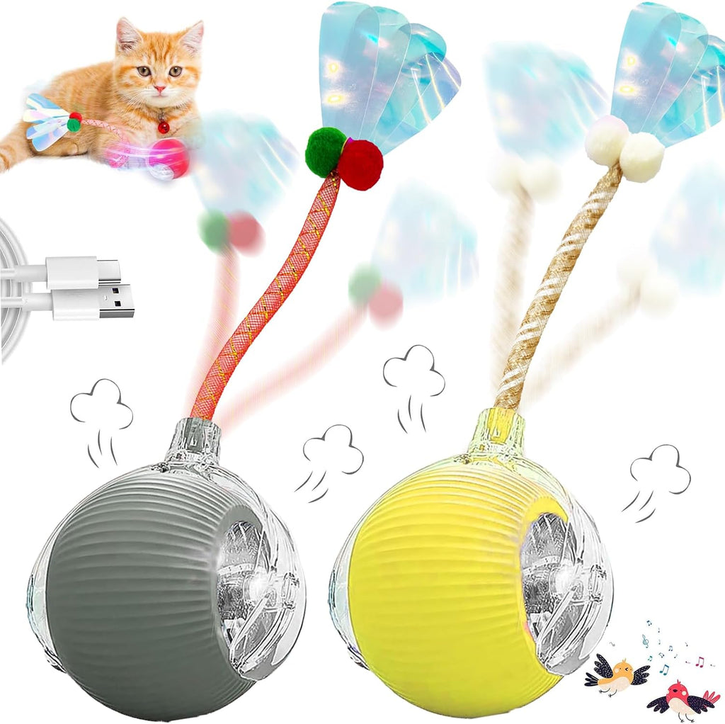 Speedy 2.0 Tail 2 Packs Interactive Cat Toys for Indoor Cats, Automatic Cat Toy with Elastic Mesh Tail, Electric Rolling Ball on Carpet, Chirping and Motion Activate Cat - Image 14