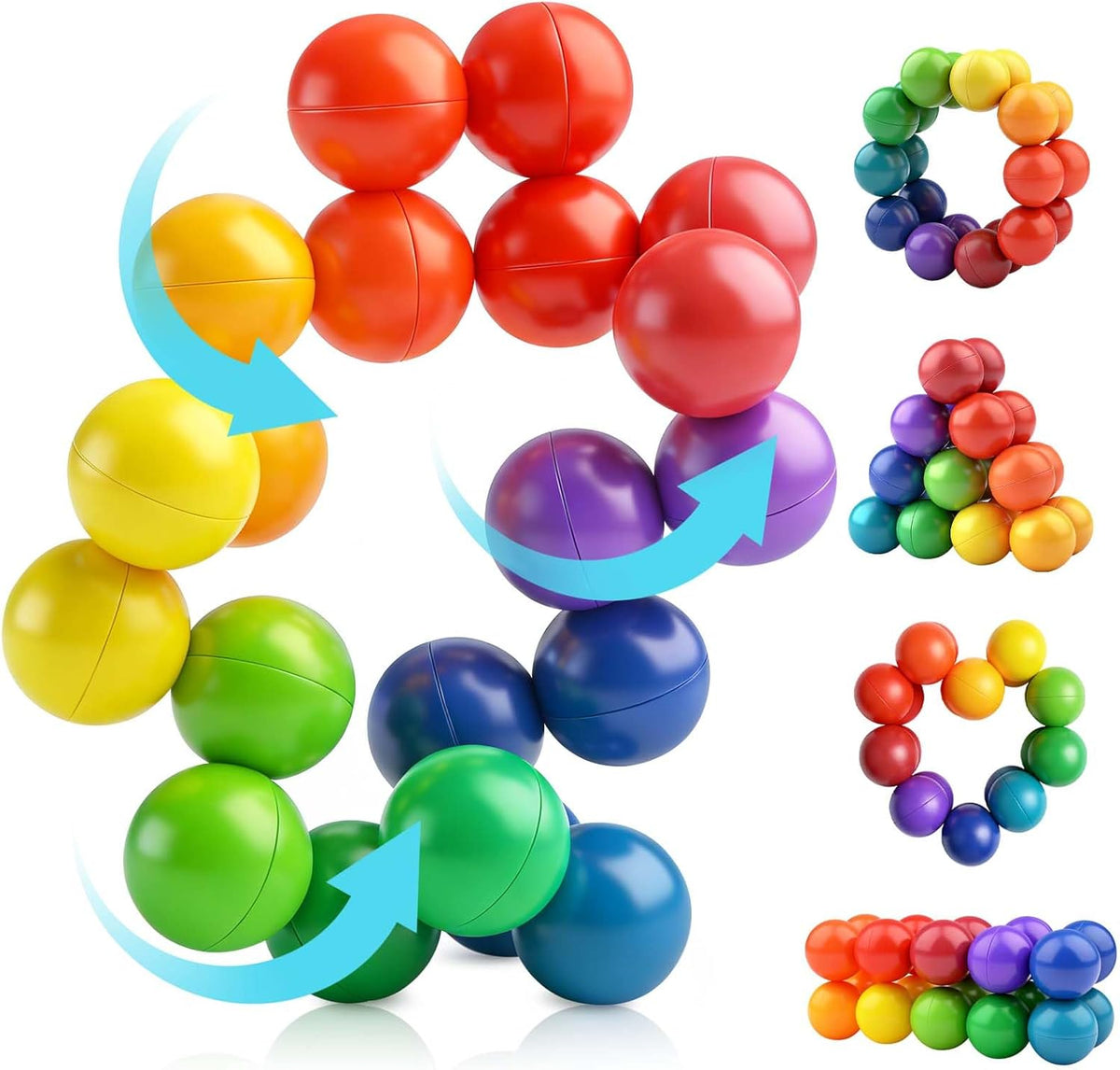Yrissmiss Autism Sensory Fidget Ball front view showing the colorful interconnected spheres rotated into a circular shape.