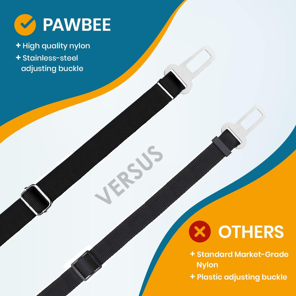 Pawbee durable black nylon dog seat belt