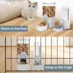 Grey color plastic automatic self-feeding pet station inside a pet kennel