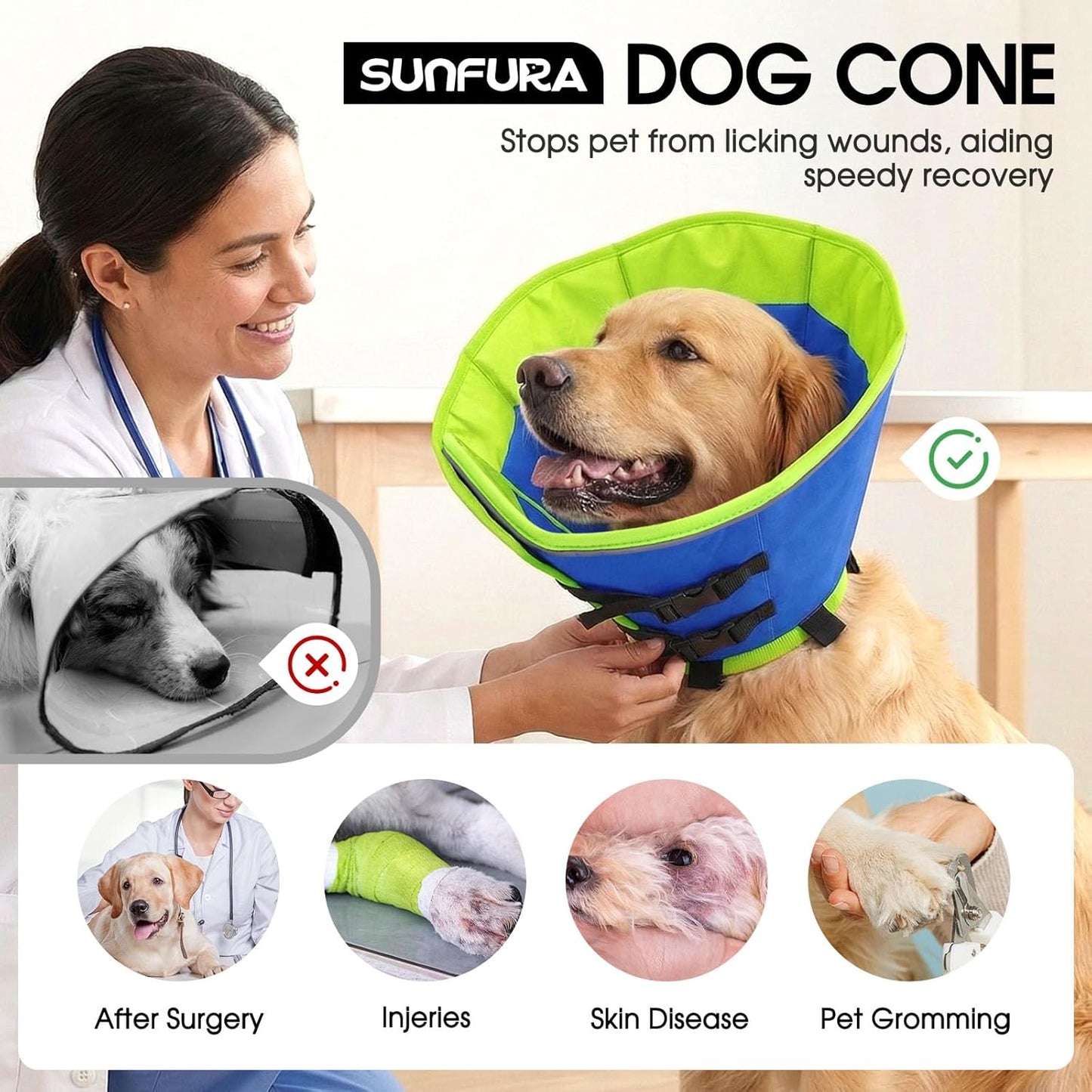 Sunfura adjustable recovery collar for large dogs