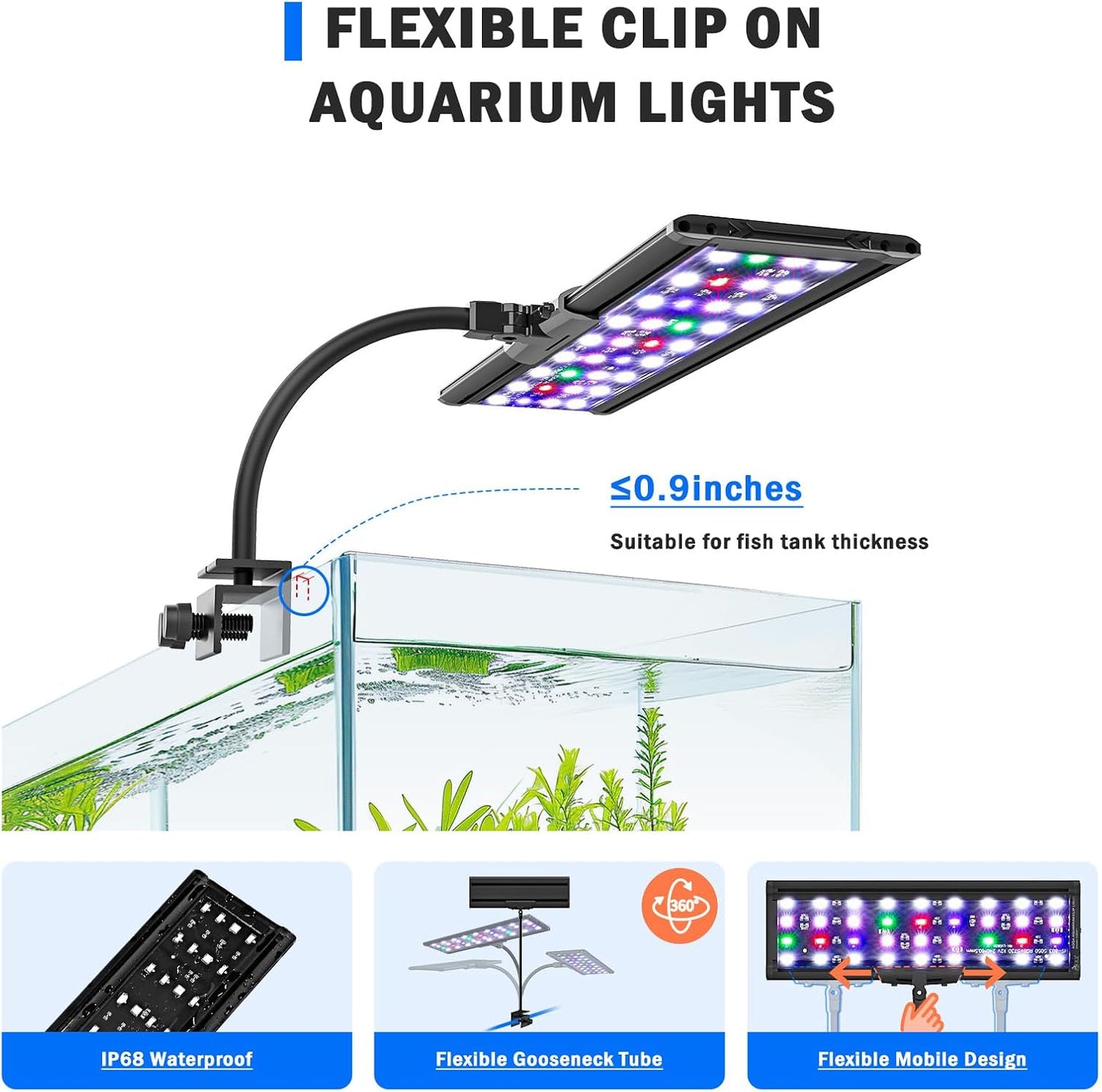 Aqqa aquarium light displaying full spectrum color modes