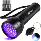 Anygo 51 LED UV black light flashlight front view showing the premium textured aluminum body.