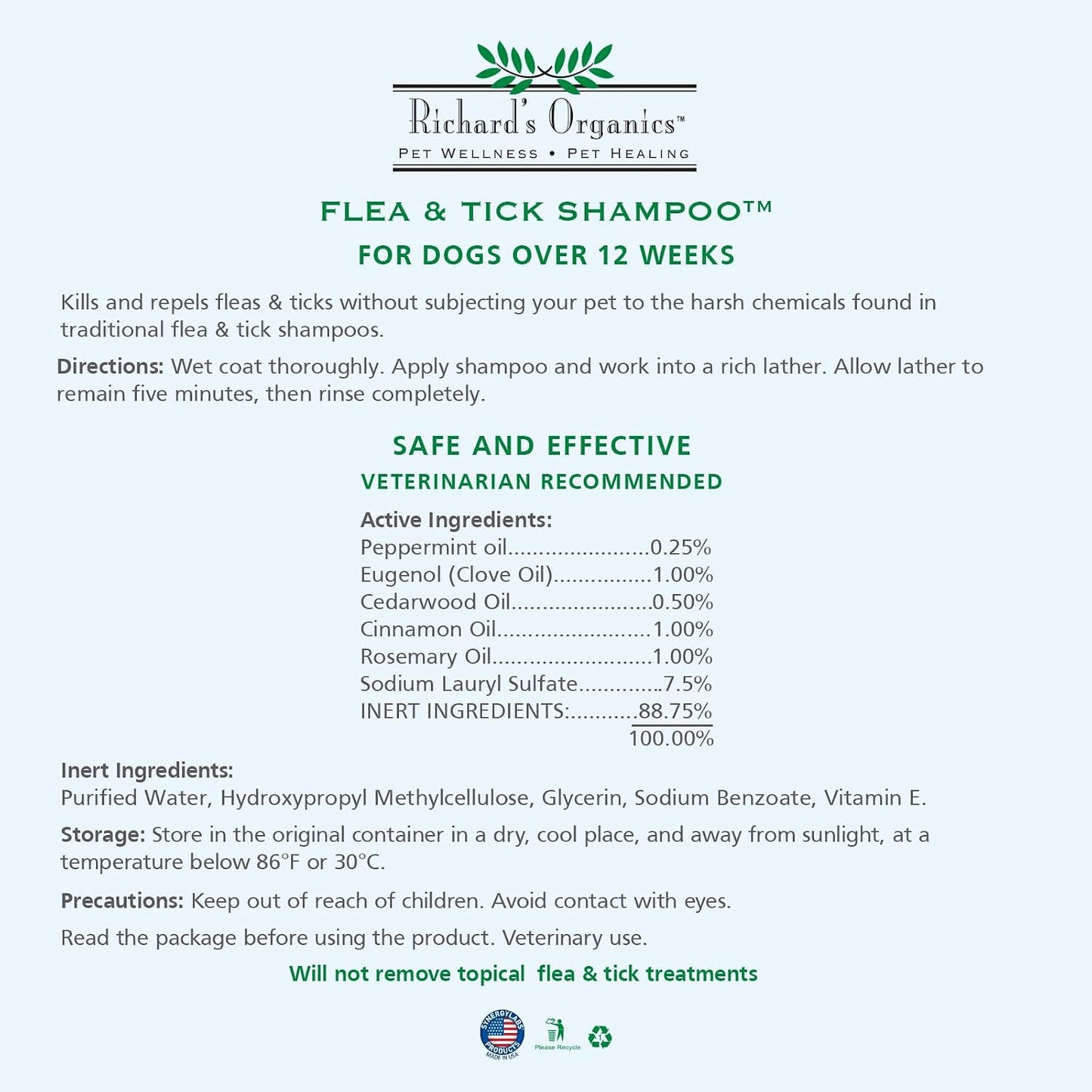Natural dog flea shampoo with essential oils packaging details