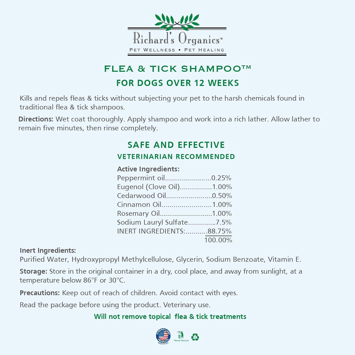 Natural dog flea shampoo with essential oils packaging details