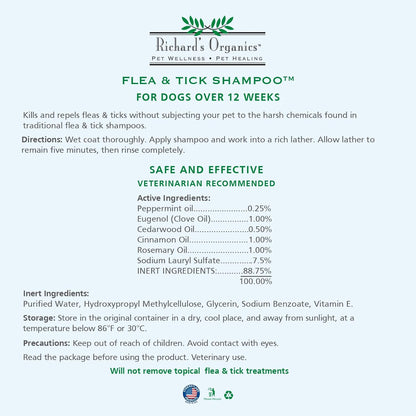 Natural dog flea shampoo with essential oils packaging details