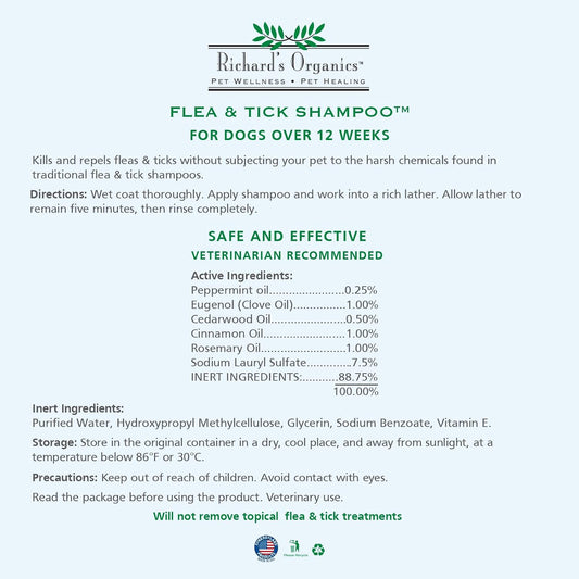 Natural dog flea shampoo with essential oils packaging details