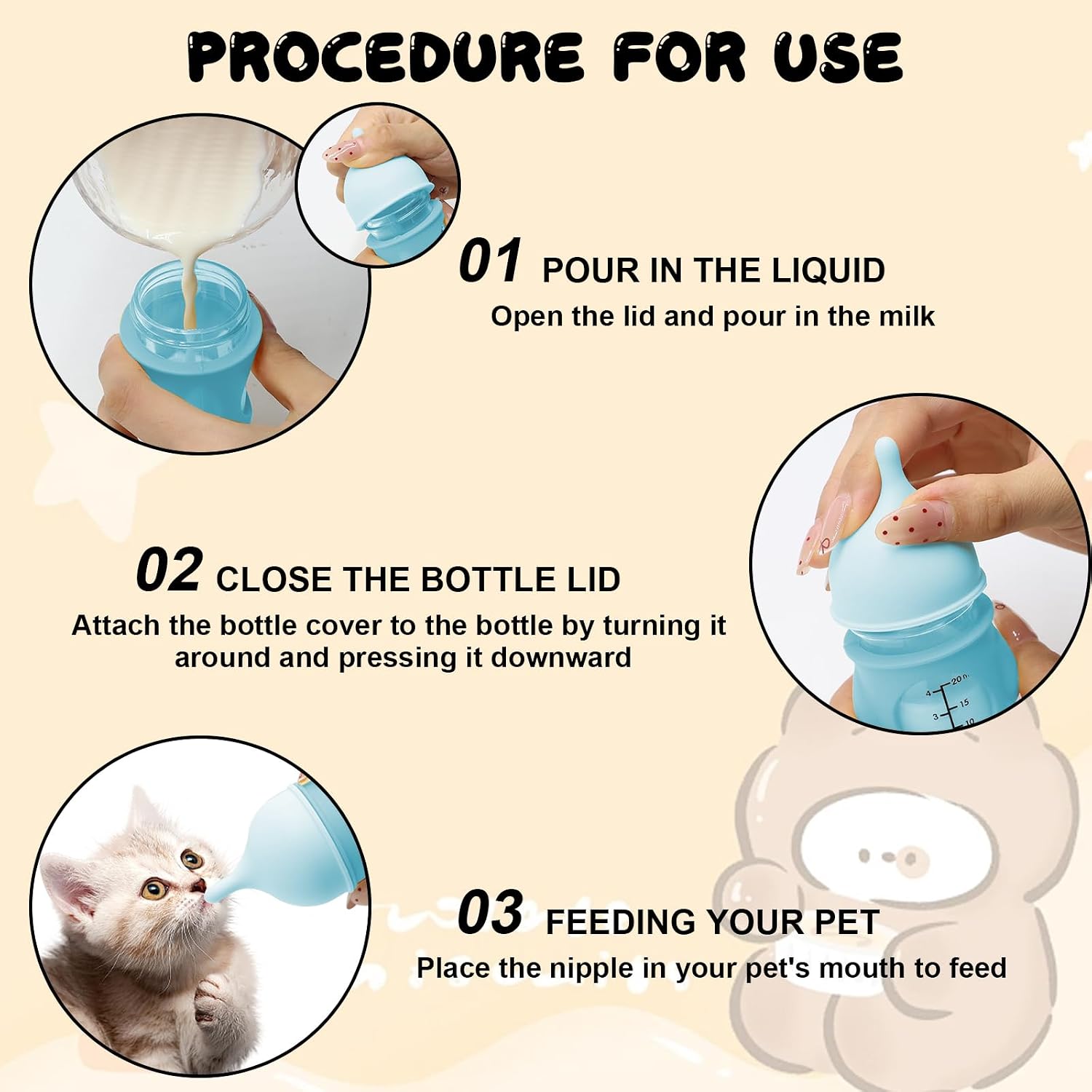 Holdes small animal milk feeder showing precise measurement scale for puppies.