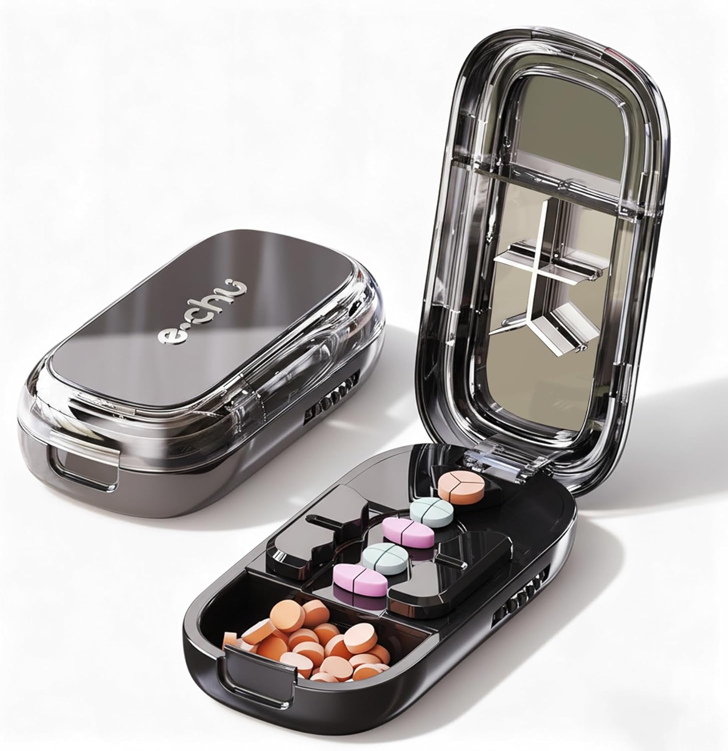 Ptyism adjustable pill cutter splitter front view showing beige exterior design