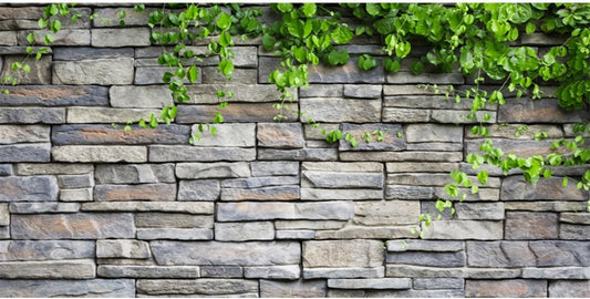 AWERT Stone Brick Aquarium Background front view of realistic stone wall pattern with green leaves