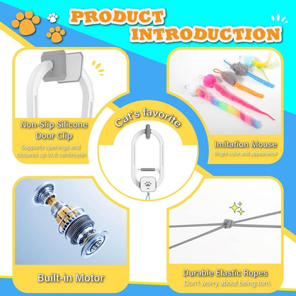 HappyCode automatic cat teaser showing three hundred sixty degree spinning feather attachment.