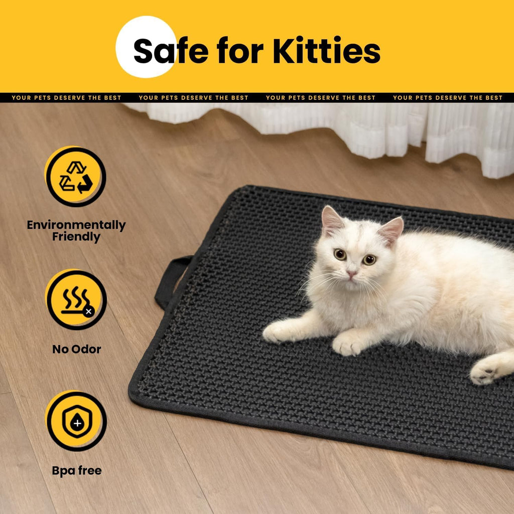 Premium scatter control cat mat with side handles for recycling