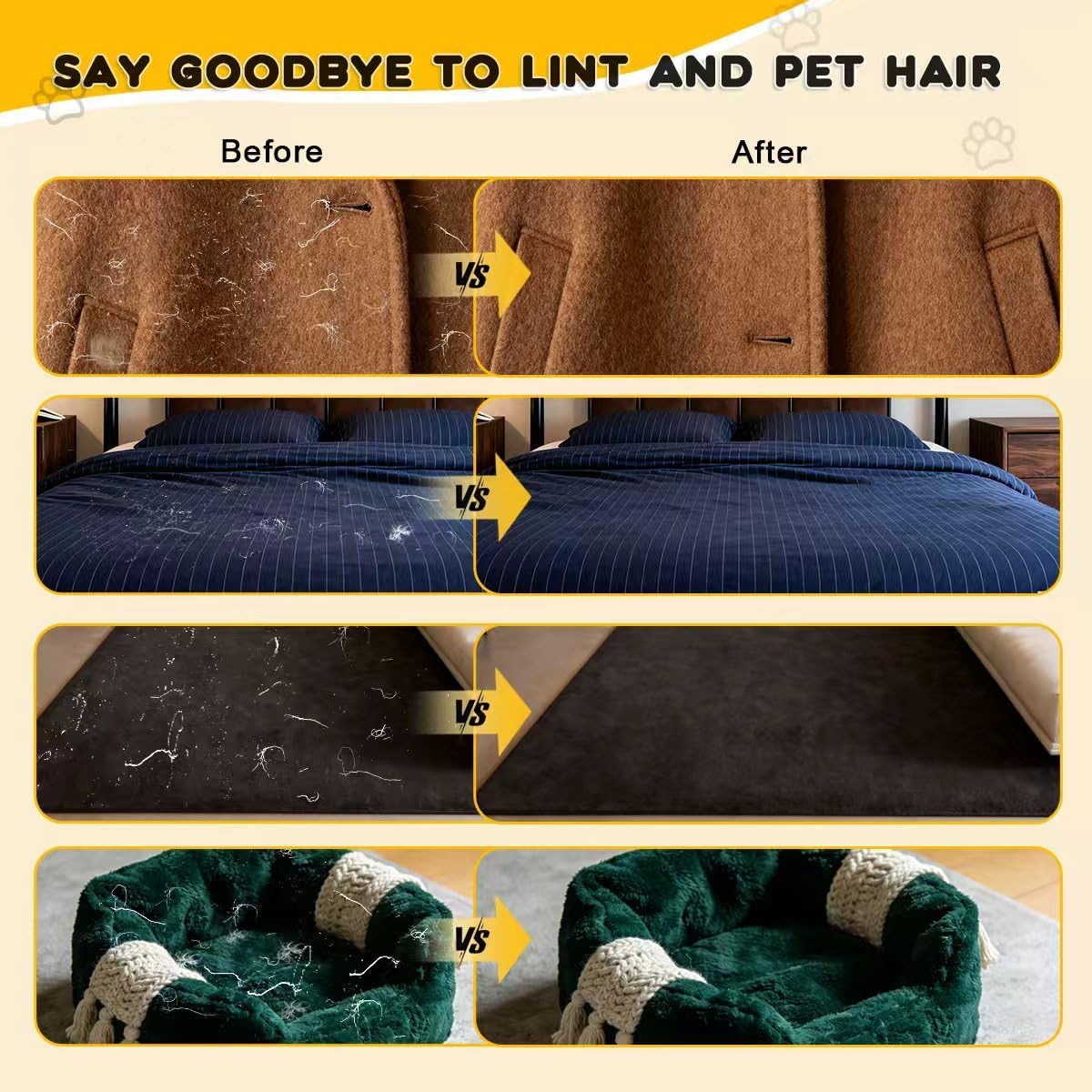 Reusable pet hair cleaning glove removing cat fur from couch
