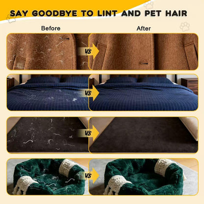 Reusable pet hair cleaning glove removing cat fur from couch