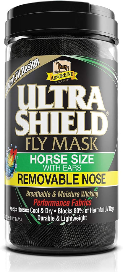 Detailed view of the hook and loop closure on horse fly mask