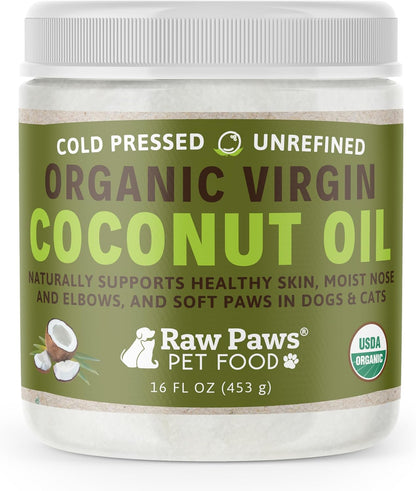 Pure single ingredient coconut oil texture highlighting the cold pressed unrefined quality for pet health