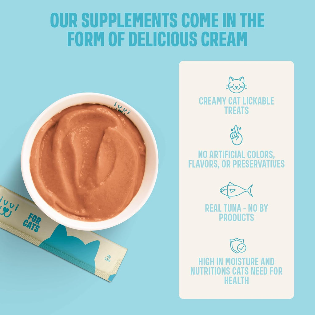 Ivvi creamy cat snack with salmon oil for skin and coat health