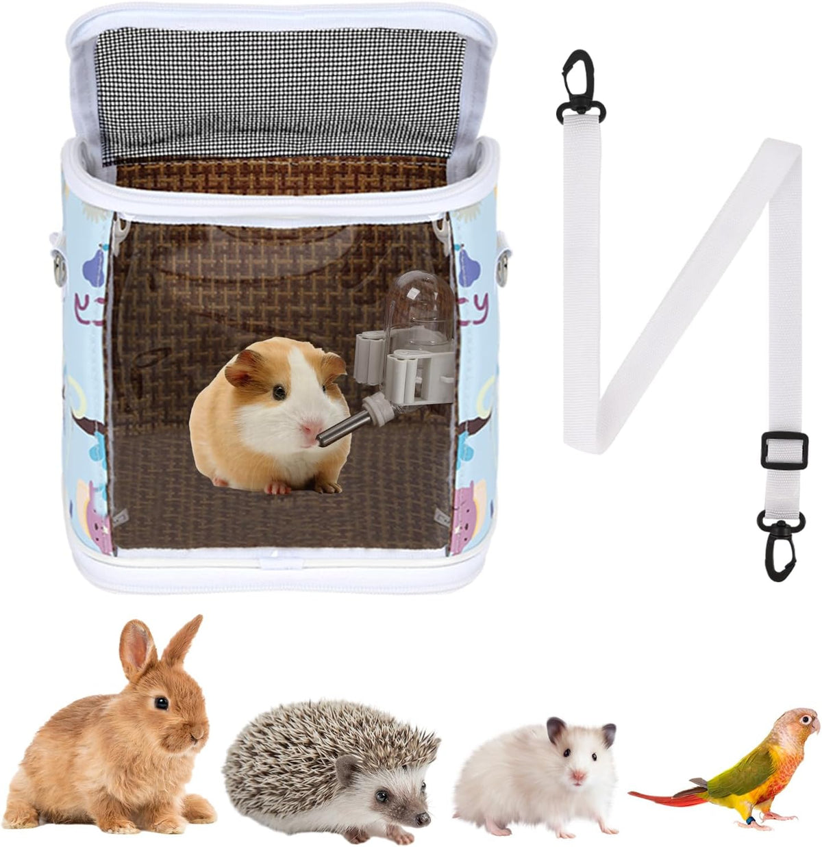 Guinea Pig Carrier Bag with Water BottleTravel Portable Small Animal Carrier Sling Pouch, Clear Window Carrier Backpack for Hamster Bunny Gerbil Hedgehog Sugar Glider Lizard Bird.(Pink) - Image 8