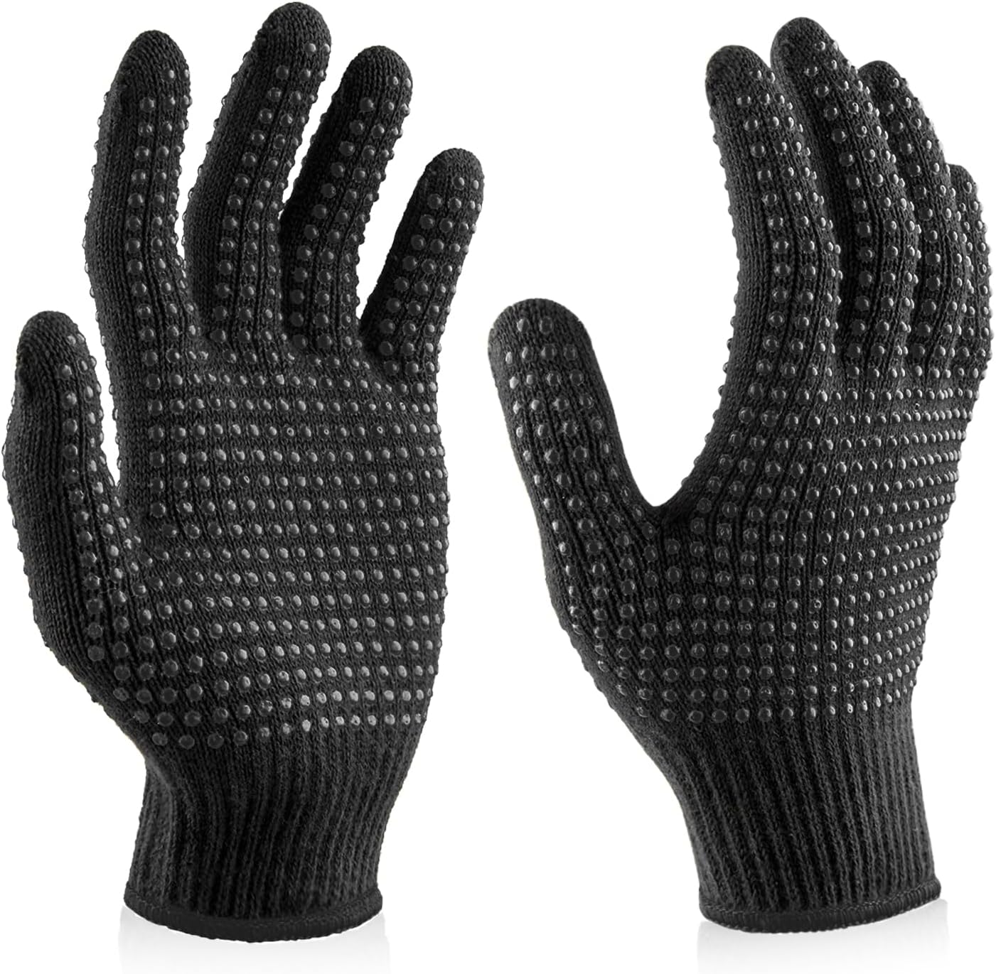 Teenitor heat resistant gloves front view showing black fabric and textured silicone bumps.