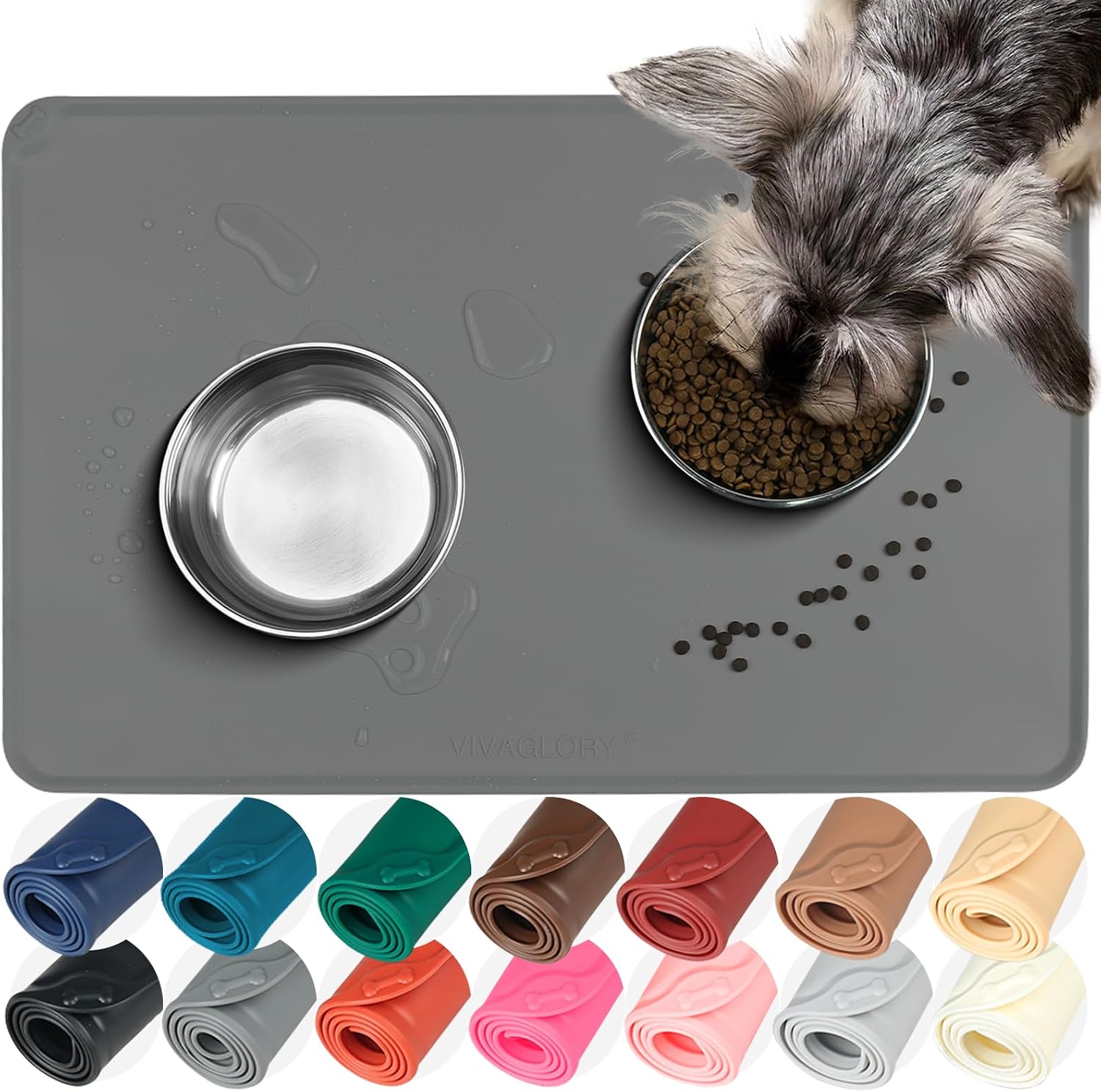Vivaglory Flexmat Dog Food Mat Small Grey front view