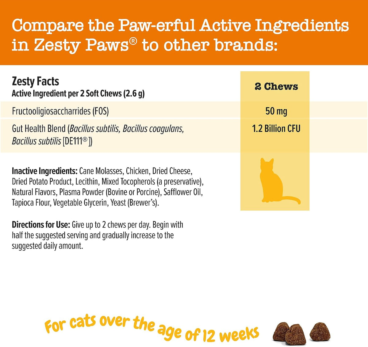 Premium cat probiotics with DE111 Bacillus subtilis for digestive relief