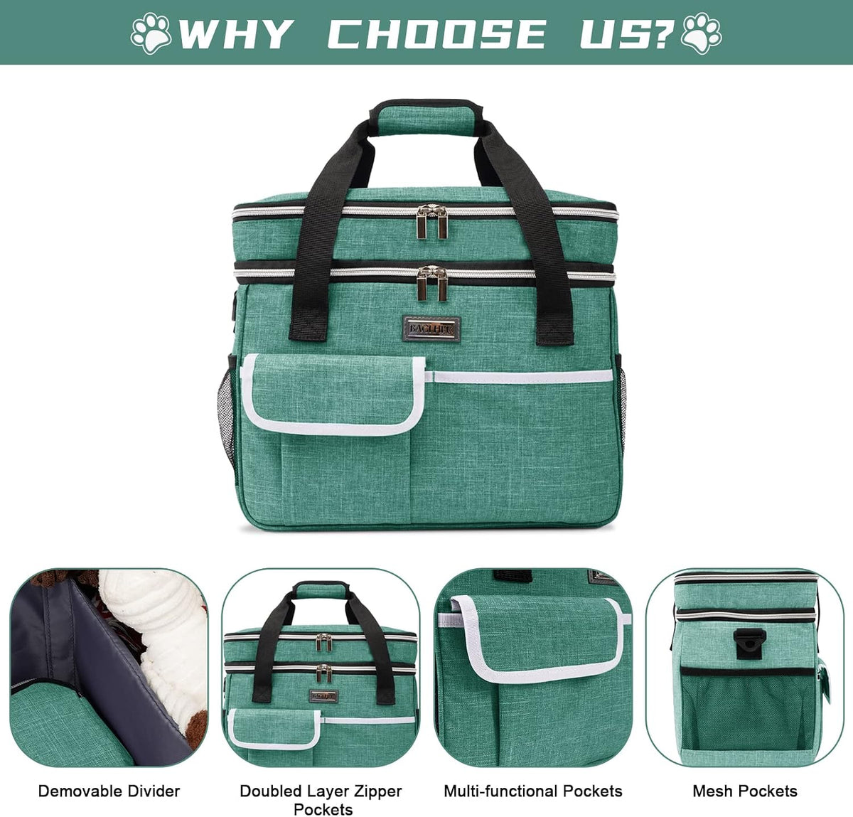 BAGLHER airline approved pet tote bag with collapsible silicone bowls displayed
