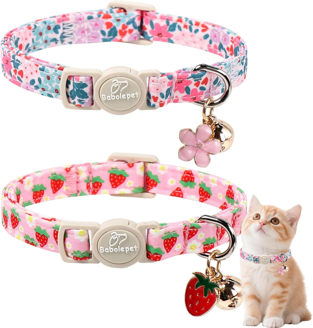 2 Pack Pink Cat Collars - Spring Summer Breakaway Cat Collar with Bell, Bow and Flower Pendant, Adjustable Kitten Collars for Girl Cats, Cute Pink Plaid &Bow - Image 9