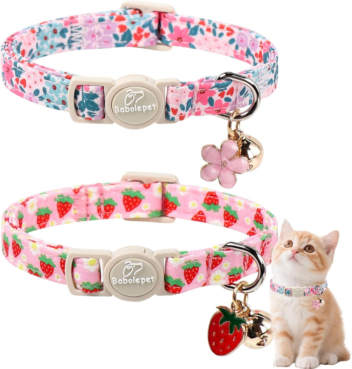 2 Pack Pink Cat Collars - Spring Summer Breakaway Cat Collar with Bell, Bow and Flower Pendant, Adjustable Kitten Collars for Girl Cats, Cute Pink Plaid &Bow - Image 9
