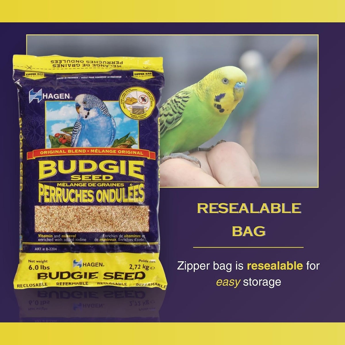 Hagen 6 pound bird seed bag reclosable zipper detail