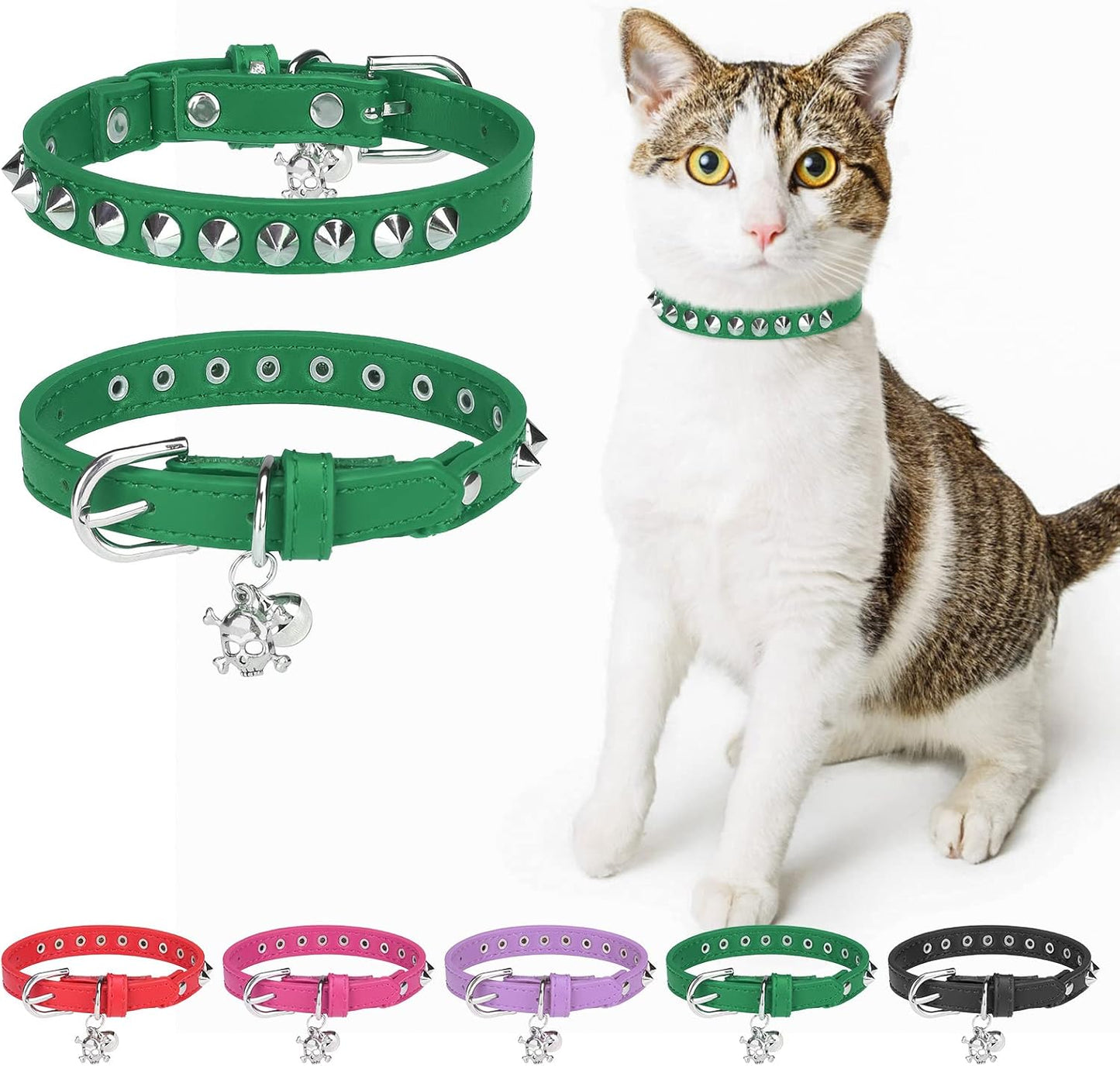 Leather Cat Collars for Boy Girl Cats with Bell and Safety Elastic Belt, Personalized Star and Moon Stud Adjustable Safe Buckle Collar for Kitty Small Big Cats Size 7-9 Inch, Black - Image 15