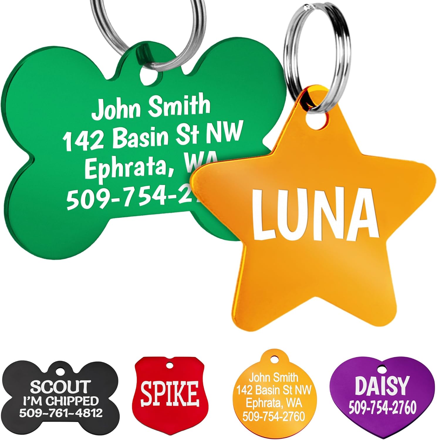 GoTags Dog Tags, Personalized Engraved Dog and Cat ID Tags for Pets, Custom Engraved on Both Sides, Various Shapes Including Bone, Round, Heart, Bow Tie, Star, and Badge (Large - Pack of 1) - Image 11