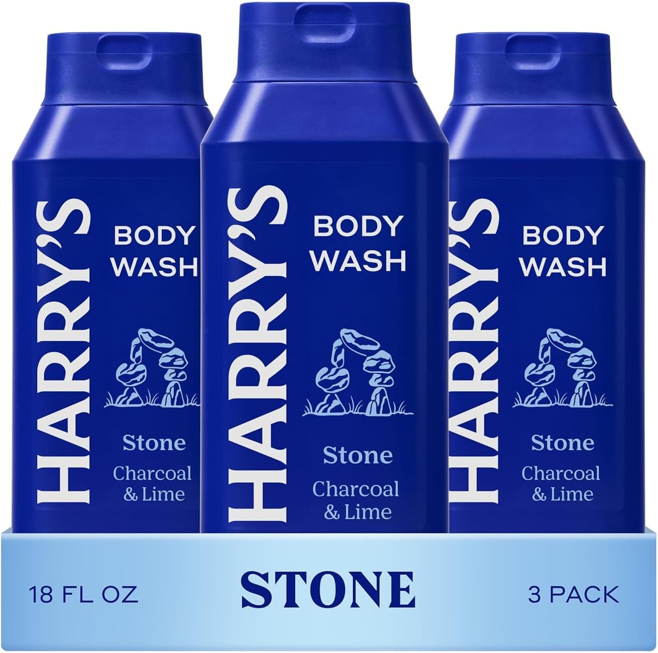 Harrys Men Body Wash Stone scent three pack front view