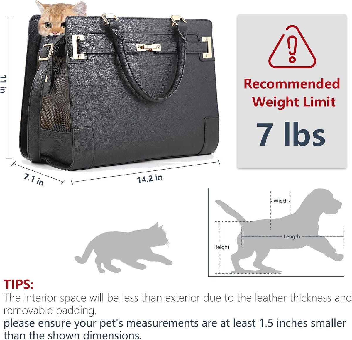 Betop House black leather pet carrier side view with mesh
