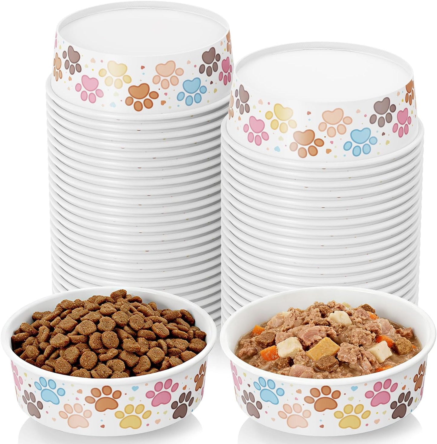 Etersky disposable paper pet bowls front view showing cute paw print pattern
