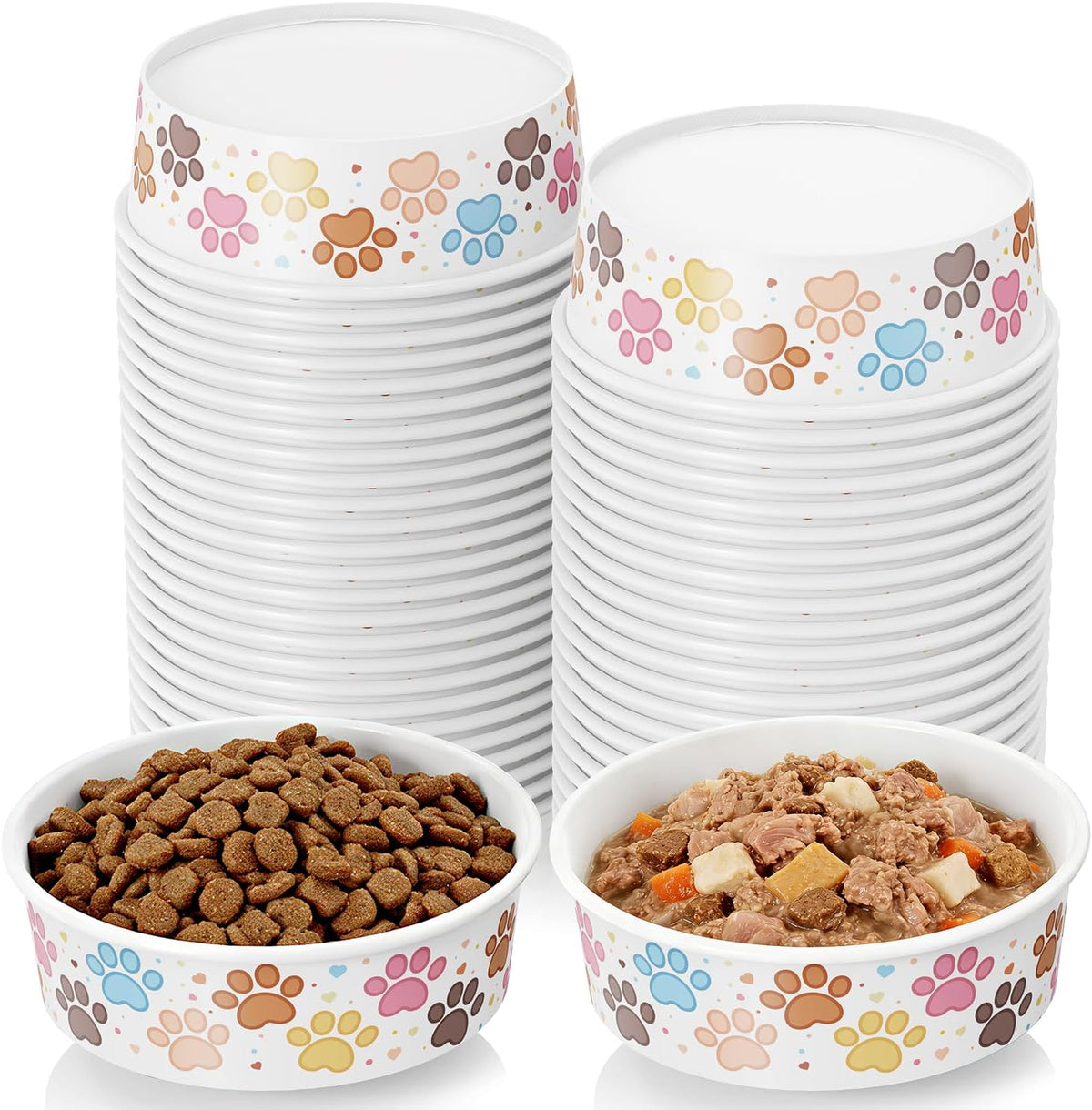 Etersky disposable paper pet bowls front view showing cute paw print pattern