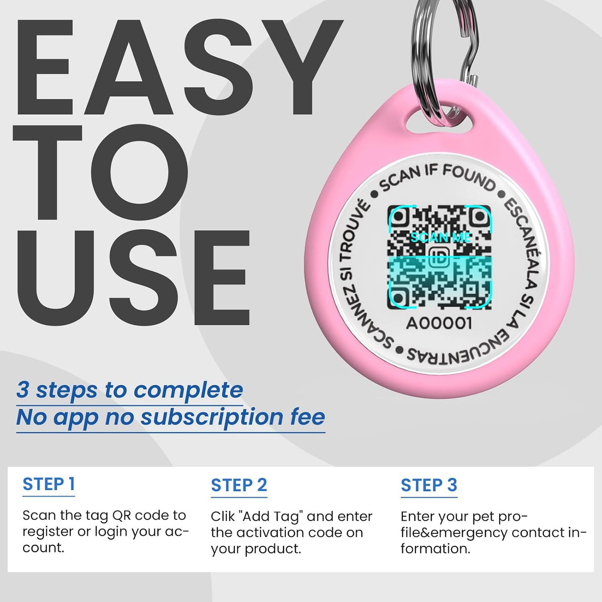 ILFINDYOU electronic pet locator tag showcasing the real-time scan location alert system screen.