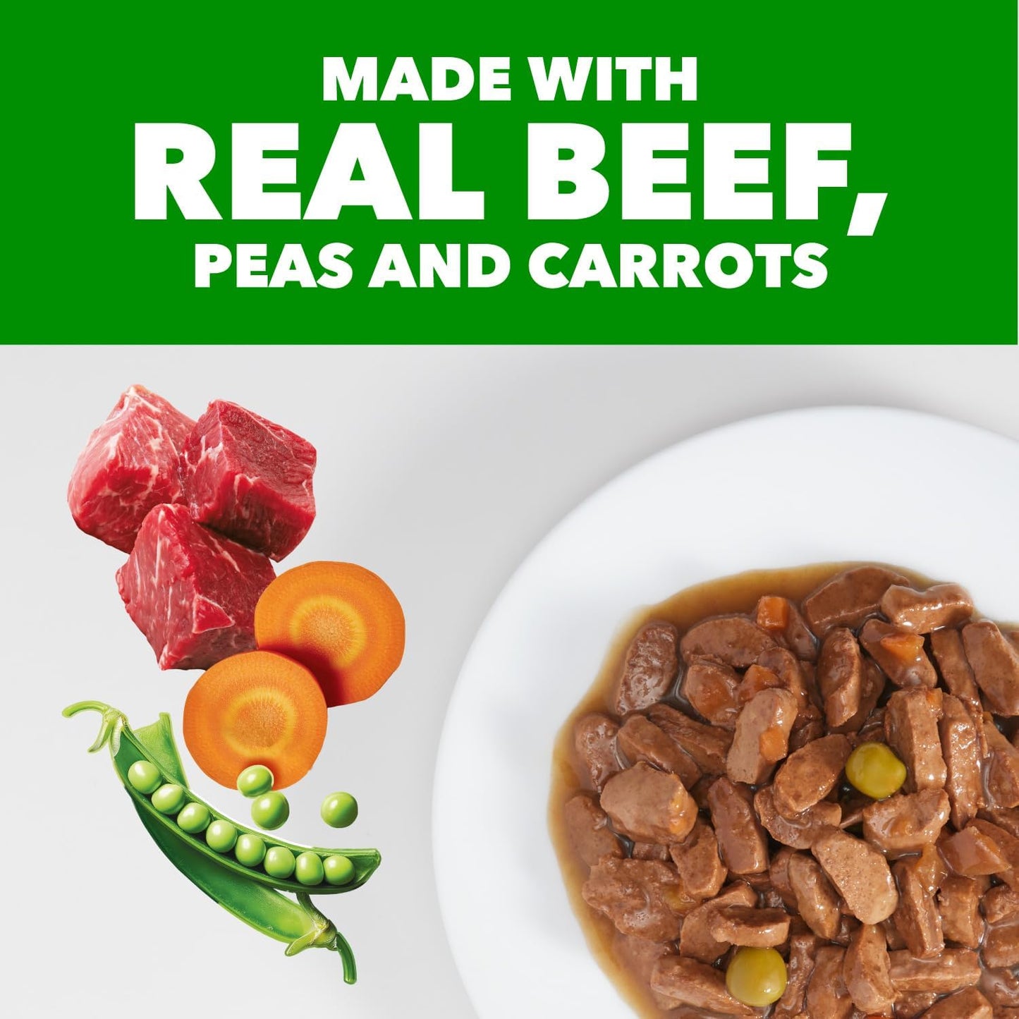Authentic imported USA adult dog food pouch showing ingredients and benefits