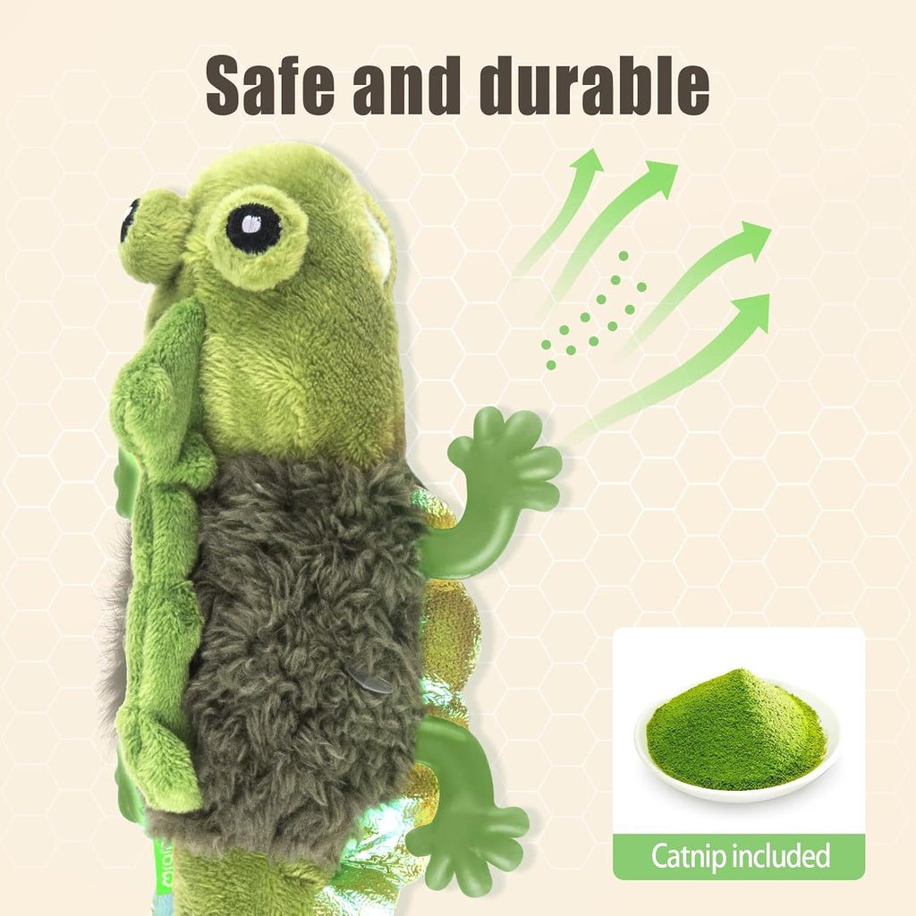 Migipaws automatic chirping lizard toy for cats on the floor during self play