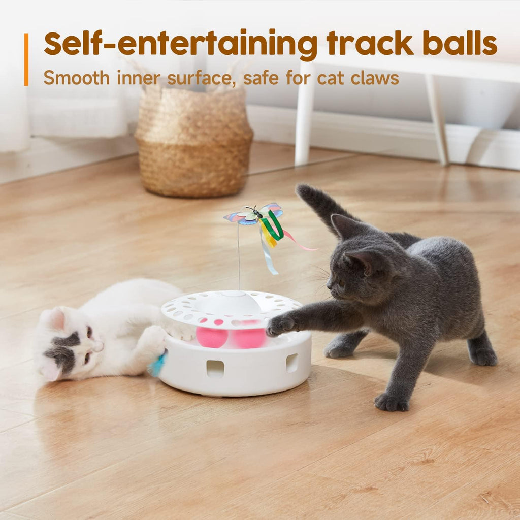 Potaroma smart interactive kitten exercise toy in bright white color placed on an indoor floor.