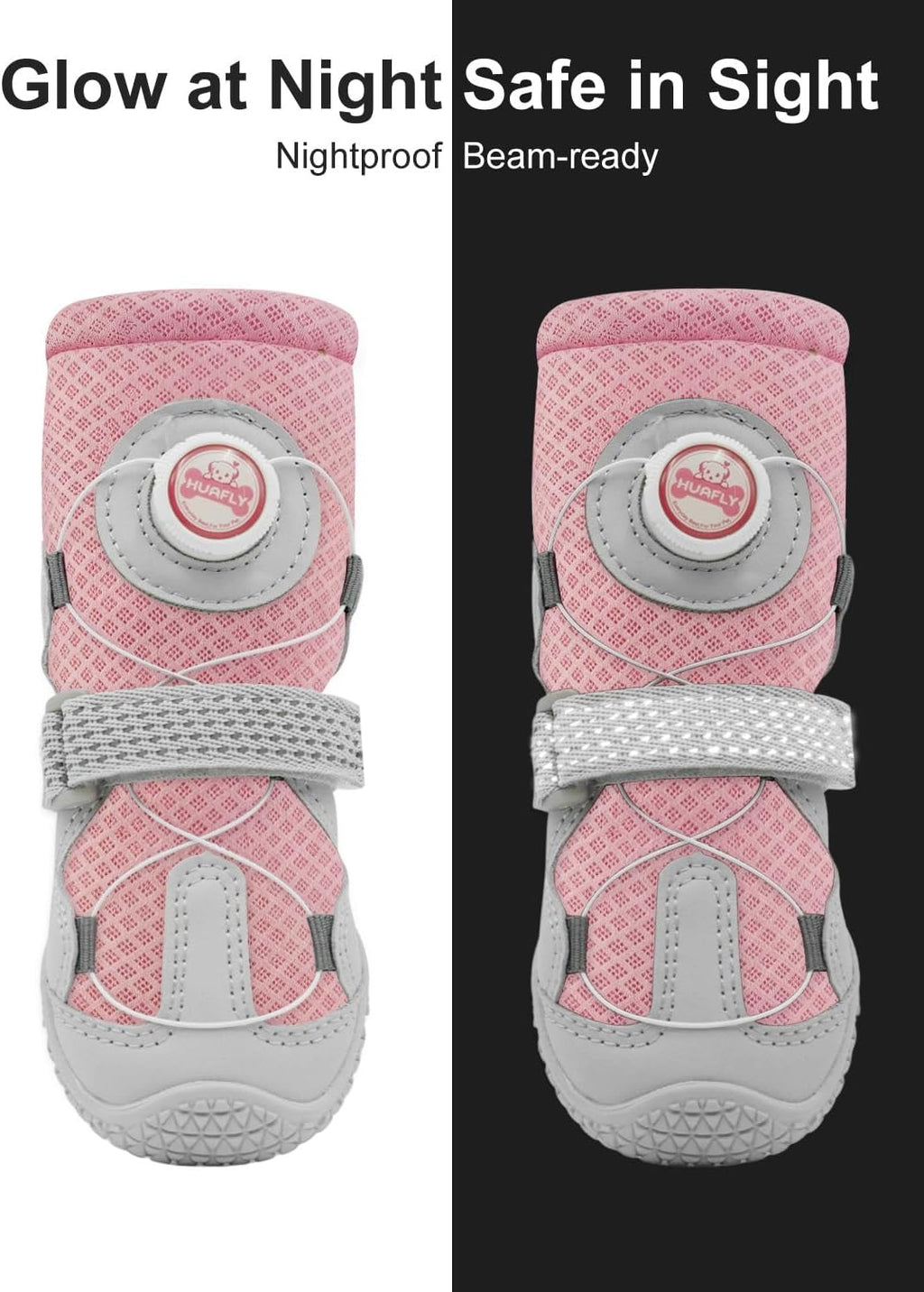 Huafly dog boots reflective strap detail