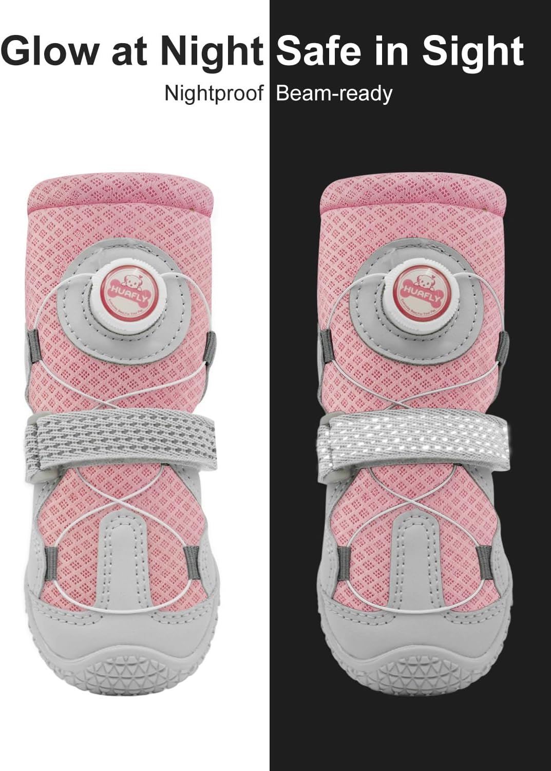 Huafly dog boots reflective strap detail