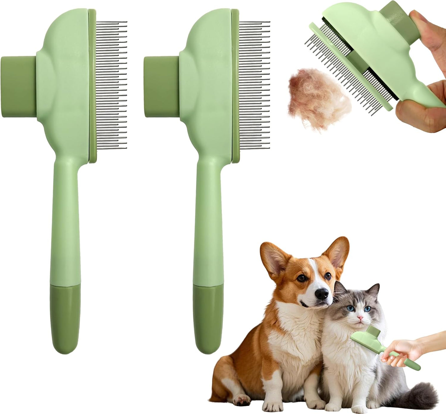 Cat Hair Brush & Dog Brush, Deshedding Brush for Long or Short Haired Pets, Removes Loose Fur, Durable Stainless Steel & ABS Design (green) - Image 10