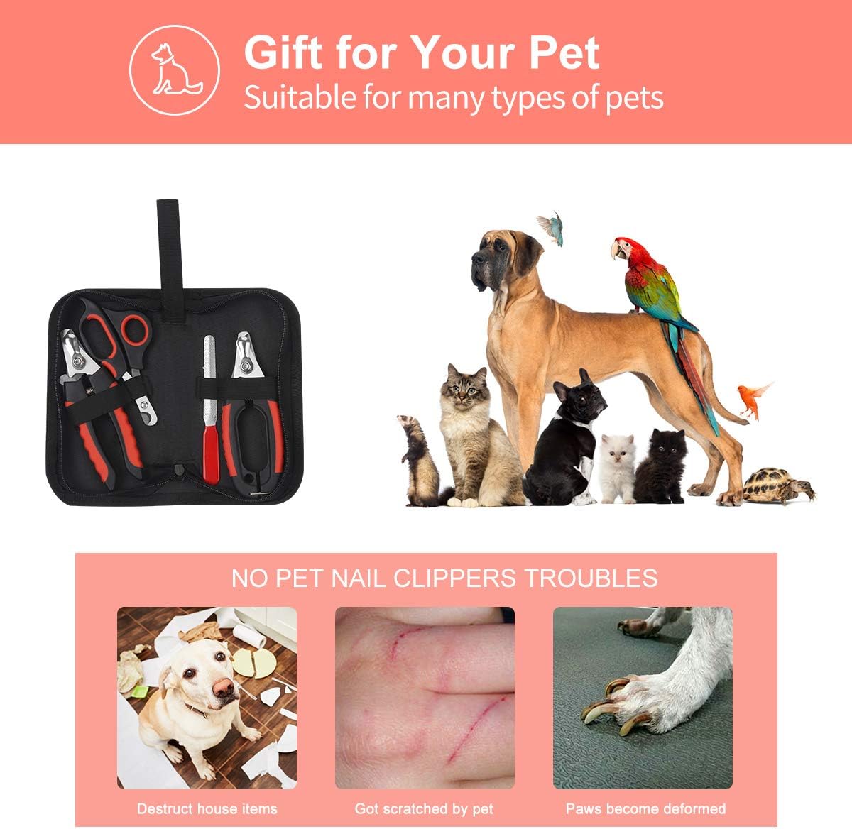 Professional pet nail grooming set in storage case