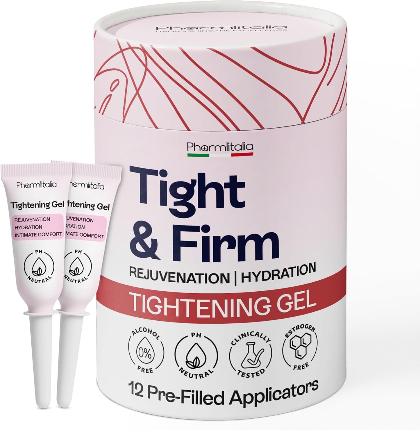 Pharmlitalia Vag Tightening Gel front view of 12 count packaging for intimate rejuvenation.