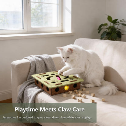 Soft green felt self-play cat maze toy for indoor kitten enrichment.